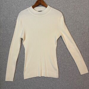 Women's Nomadic Traders White Ribbed Long Sleeve Sweater Mock Neck XL Minimalist